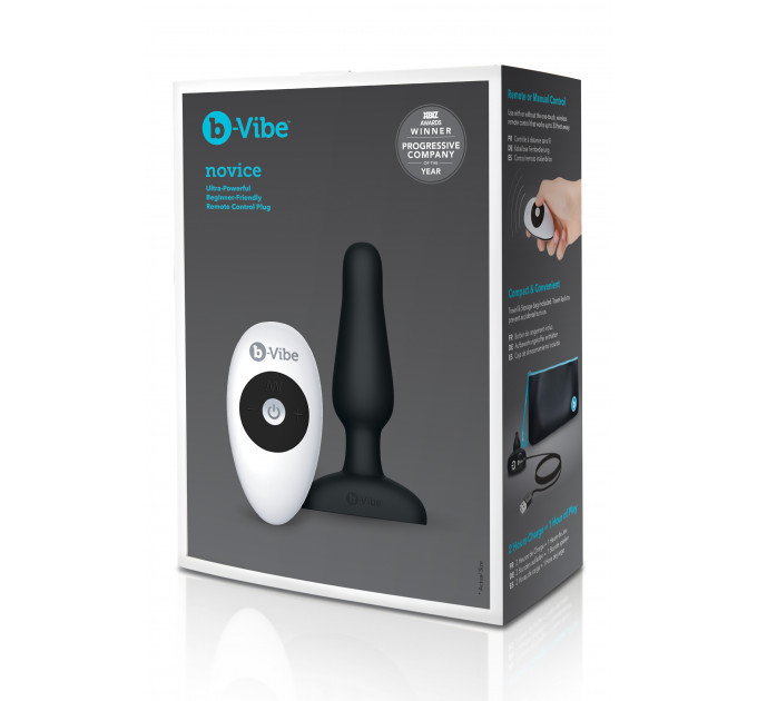 Анальная пробка с вибрацией и пультом B-Vibe Novice Plug, черная