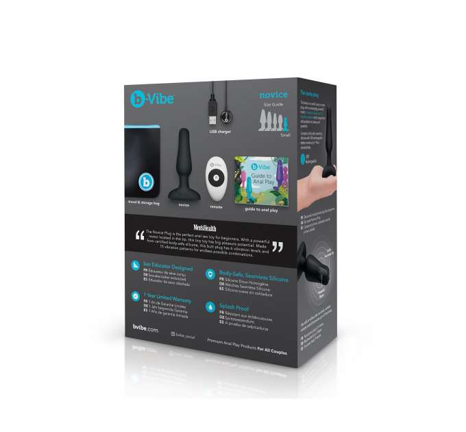 Анальная пробка с вибрацией и пультом B-Vibe Novice Plug, черная