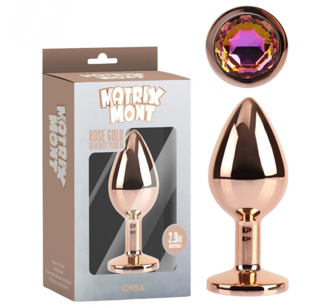 Анальна пробка золота CHISA MATRIX MONT з різнокольоровим каменем, розмір M