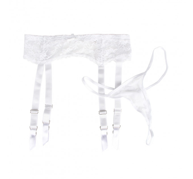 Кружевной пояс для чулок Star Night с трусиками стрингами, белый