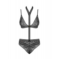 Боди комплект черный Obsessive Ailay teddy set S/M