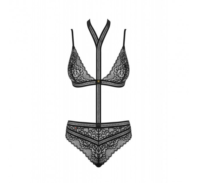 Боди комплект черный Obsessive Ailay teddy set S/M