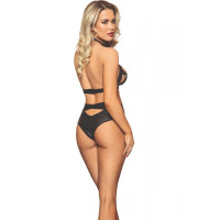 Боди черное сексуальное Sunspice с молнией спереди и вставкой из сеточки, L/XL
