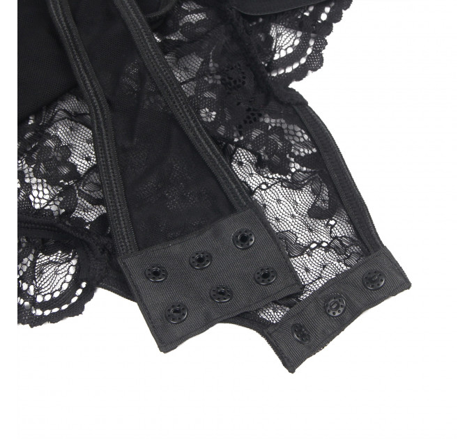 Мереживне боді Star Night з доступом і гартером, чорне, M-L