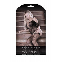 Боді з прозорою квітковою сіткою Sheer Aphrodite та імітацією панчох, чорний