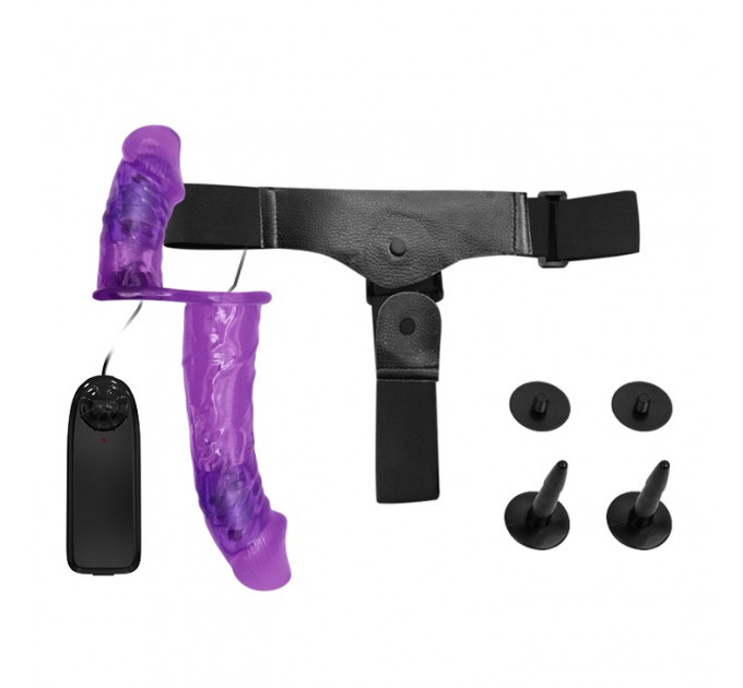 Двойной страпон с вибрацией фиолетовый - Ultra Passionate Harness Dual Vibration Purple