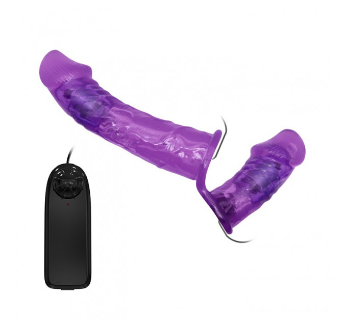 Двойной страпон с вибрацией фиолетовый - Ultra Passionate Harness Dual Vibration Purple
