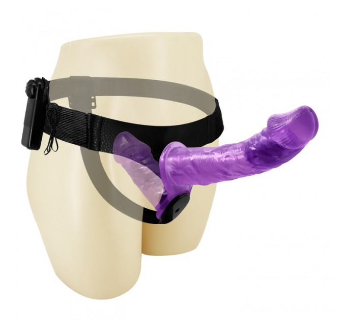 Двойной страпон с вибрацией фиолетовый - Ultra Passionate Harness Dual Vibration Purple
