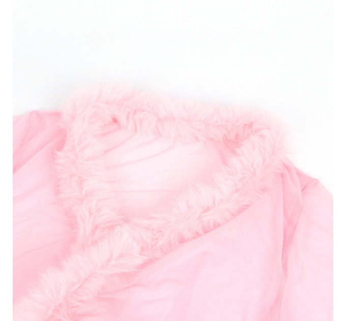 Халатик полупрозрачный Star Night с имитацией меха и поясом, розовый, XL-2XL