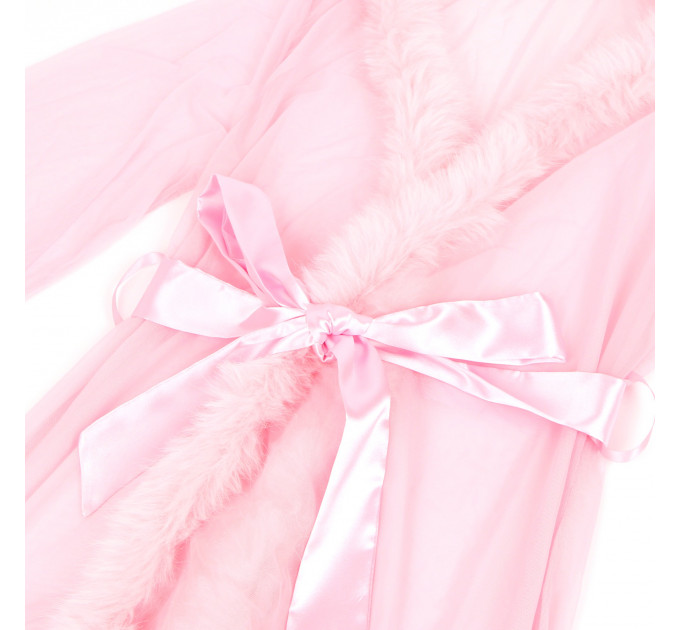 Халатик полупрозрачный Star Night с имитацией меха и поясом, розовый, XL-2XL