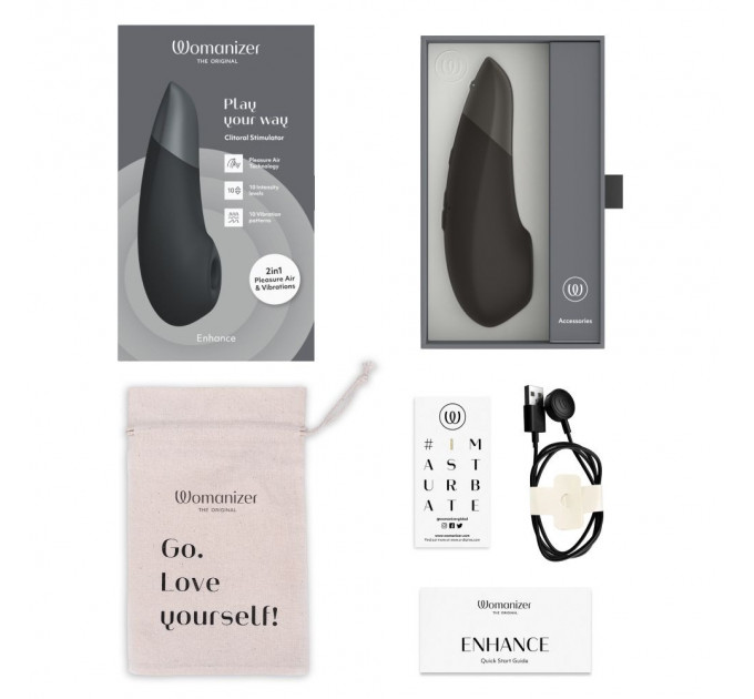 Кліторальний вакуумний стимулятор 2 в 1 Womanizer Enhance з вібрацією, чорний