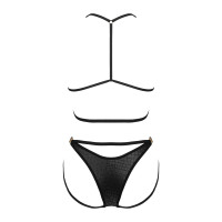 Комплект Obsessive Cobra Nive з імітацією зміїної шкіри, чорний, S/M