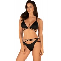 Комплект Obsessive Cobra Nive з імітацією зміїної шкіри, чорний, S/M