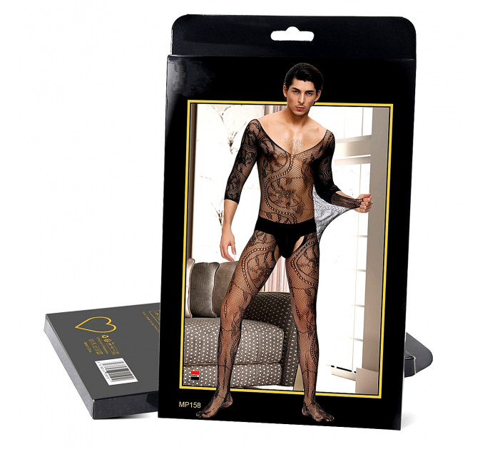 Чоловічий бодістокінг Star Night з доступом, в сіточку, чорний, XS-M