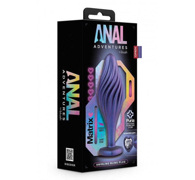 Текстурированная анальная пробка Blush Anal Adventures Matrix украшенная камнем, фиолетовая