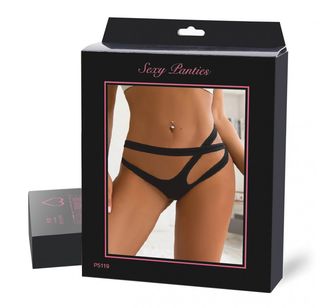 Трусики з декоративними вирізами StarNight та подвійним поясом, чорні, M-L