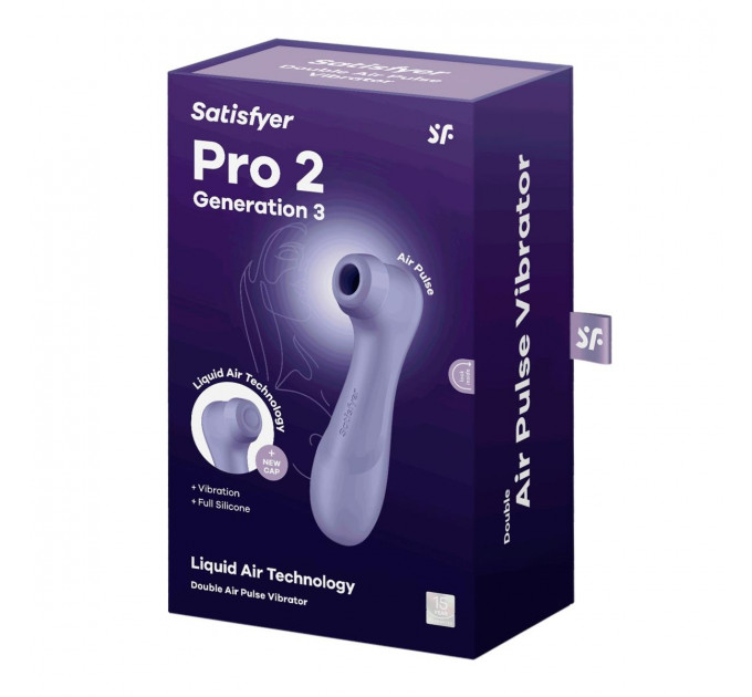 Вакуумний стимулятор клітора Satisfyer Pro 2 Generation 3 (у наборі дві силікон. насадки), фіолетовий