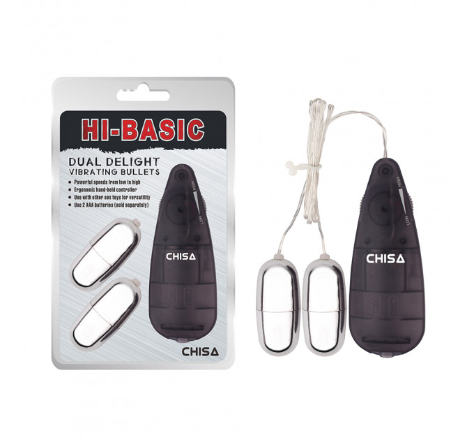 Виброяйца с пультом Chisa Hi-Basic Dual Delight Vibrating Bullets, серебристые