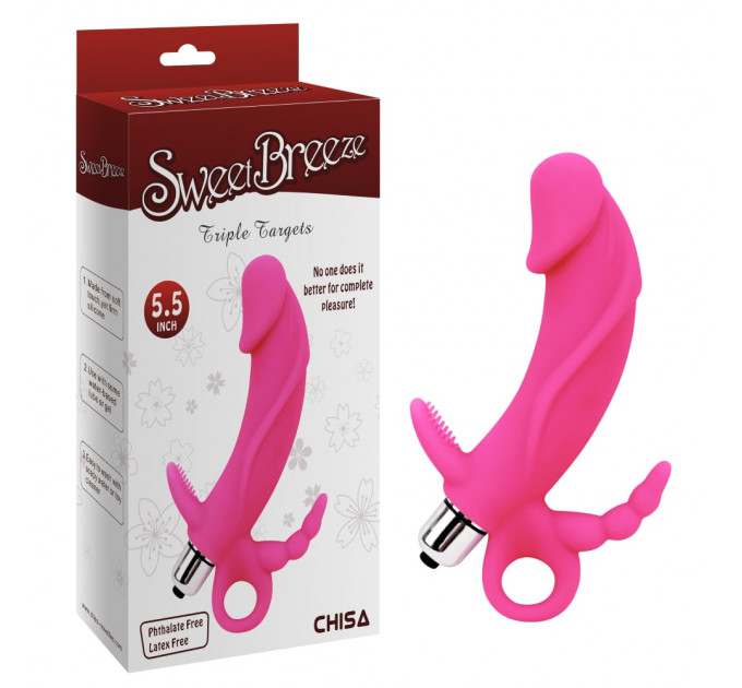 Вибромассажер для тройной стимуляции рельефный Chisa Sweet Breeze Triple Targets, розовый