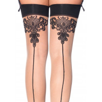 Чулки с узорами One Size Tana Sheer Thigh High Stockings от Leg Avenue, бежево-черные