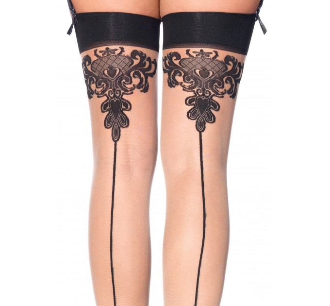 Чулки с узорами One Size Tana Sheer Thigh High Stockings от Leg Avenue, бежево-черные