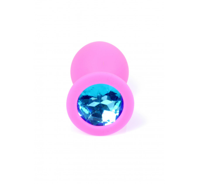Анальная пробка с голубым кристаллом Plug-Jewellery Pink Silicon PLUG Medium- Light Blue Diamond