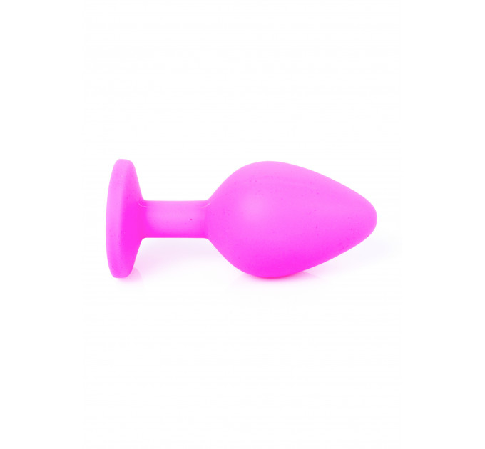 Анальная пробка с голубым кристаллом Plug-Jewellery Pink Silicon PLUG Medium- Light Blue Diamond