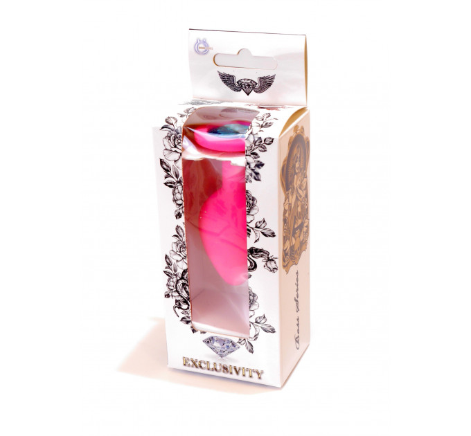 Анальная пробка с голубым кристаллом Plug-Jewellery Pink Silicon PLUG Medium- Light Blue Diamond