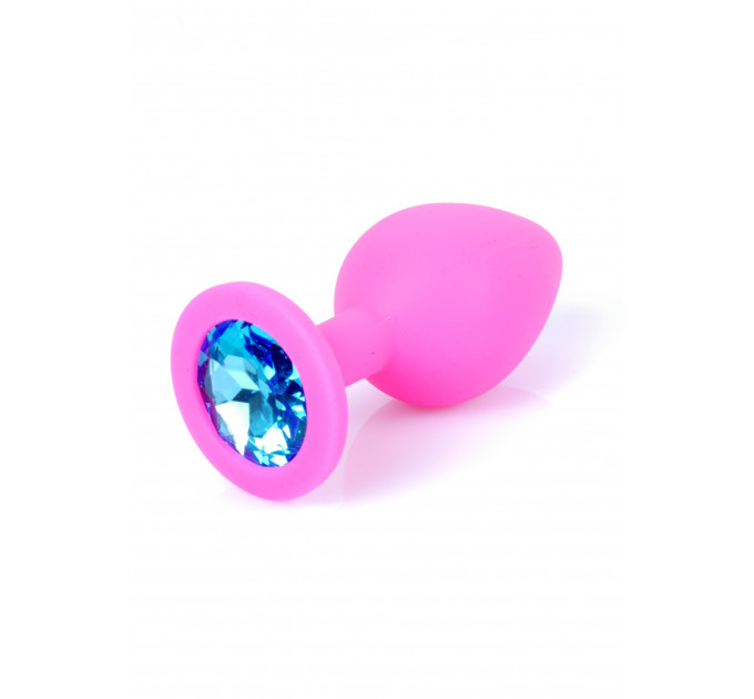 Анальная пробка с голубым кристаллом Plug-Jewellery Pink Silicon PLUG Medium- Light Blue Diamond
