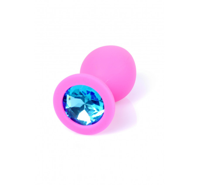 Анальная пробка с голубым кристаллом Plug-Jewellery Pink Silicon PLUG Medium- Light Blue Diamond