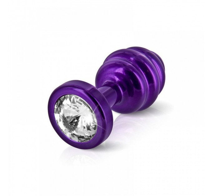 Анальная пробка с камнем Diogol Ano Butt Plug Geribbeld Paars 35 mm