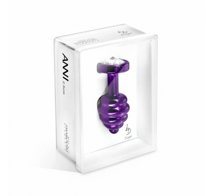 Анальная пробка с камнем Diogol Ano Butt Plug Geribbeld Paars 35 mm