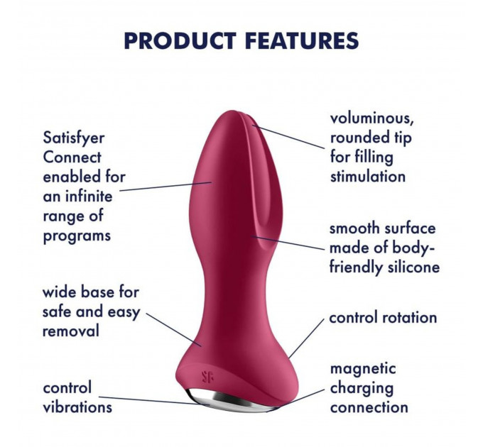 Анальная смарт-пробка с ротацией Satisfyer Rotator Plug 2+, бордовый