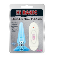 Анальная пробка с вибрацией и пультом Chisa Hi-Basic NICOLE'S голубая