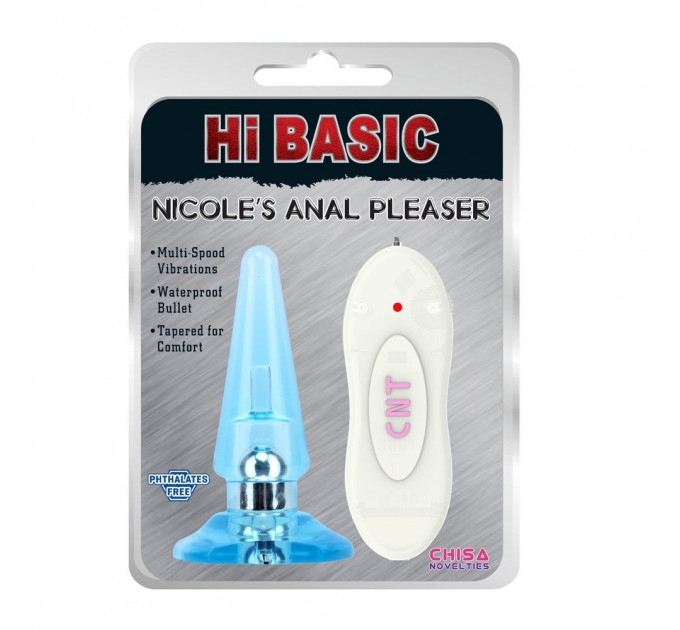 Анальна пробка з вібрацією і пультом Chisa Hi-Basic NICOLE'S блакитна