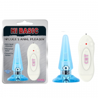 Анальная пробка с вибрацией и пультом Chisa Hi-Basic NICOLE'S голубая