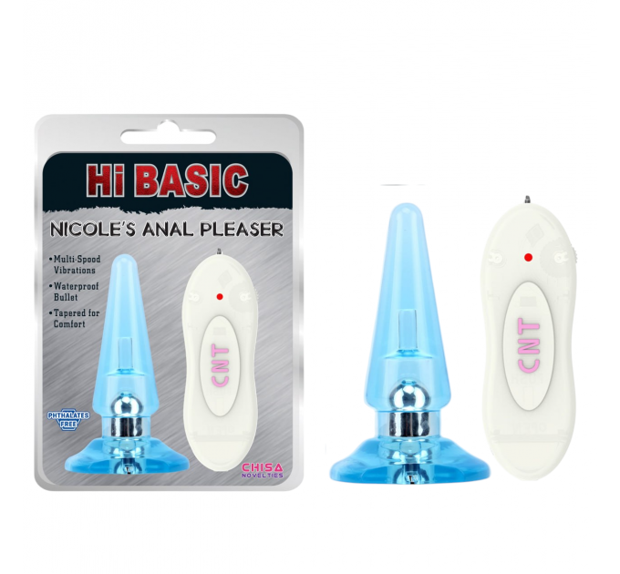 Анальна пробка з вібрацією і пультом Chisa Hi-Basic NICOLE'S блакитна