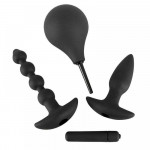 Анальний сет Black Velvet Anal Kit (анальна пробка, анальні намиста, віброкуля, анальний душ), чорний