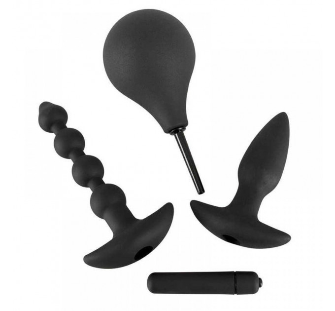 Анальний сет Black Velvet Anal Kit (анальна пробка, анальні намиста, віброкуля, анальний душ), чорний