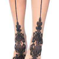 Чулки с узорами One Size Tana Sheer Thigh High Stockings от Leg Avenue, бежево-черные
