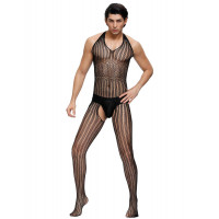 Комбинезон мужской черный с рисунком в полоску Star Night и открытым доступом и спиной, One Size