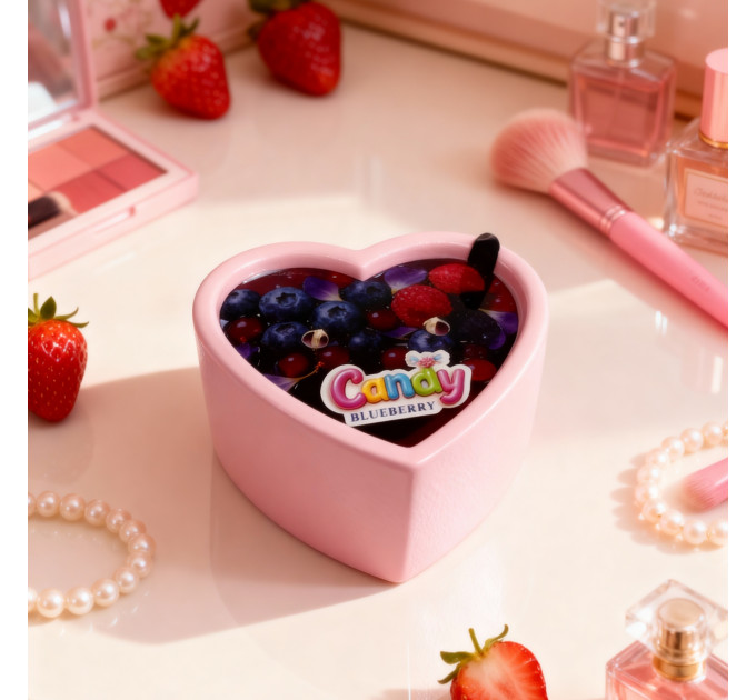 Масажна свічка з ароматом чорниці Candy Blueberry у формі серця, 70 мл