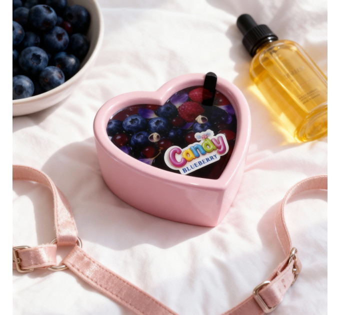 Масажна свічка з ароматом чорниці Candy Blueberry у формі серця, 70 мл
