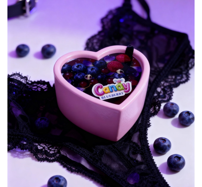Масажна свічка з ароматом чорниці Candy Blueberry у формі серця, 70 мл