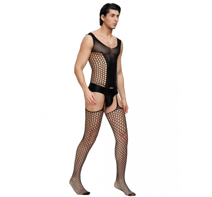 Чоловічий бодістокінг сітка Star Night з імітацією панчохи, чорний, L-2XL