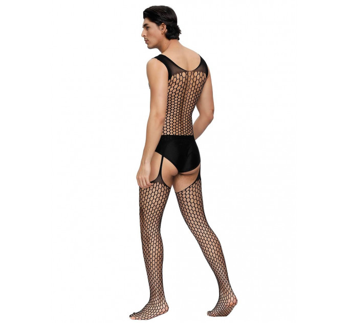 Чоловічий бодістокінг сітка Star Night з імітацією панчохи, чорний, L-2XL