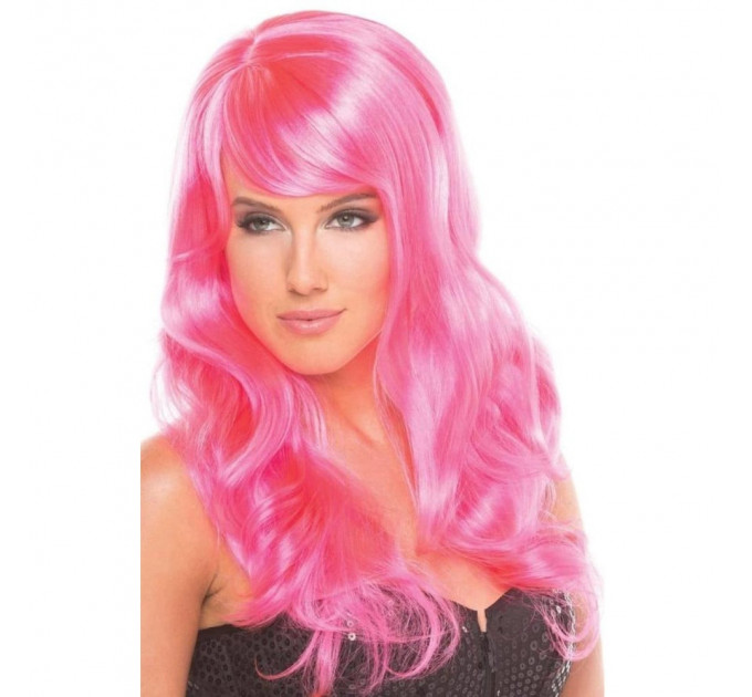 Парик длинный вьющийся с челкой Fetish Hair, розовый, 60 см