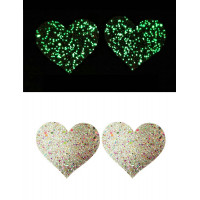 Пестисы на соски сердечки с глиттером Star Night светящиеся в темноте