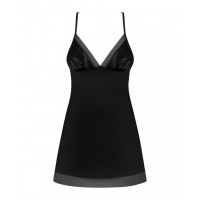 Сорочка атласна чорна Obsessive Alifini з декоративними крилами, L/XL
