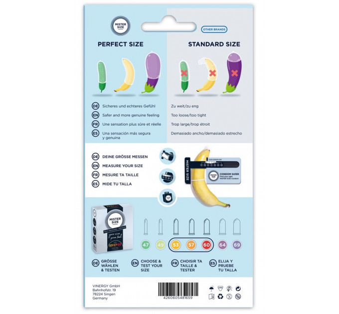 Тестбокс/Комплект из 3 презервативов Mister Size Tester Kit 53-57-60 Medium, для определения размера